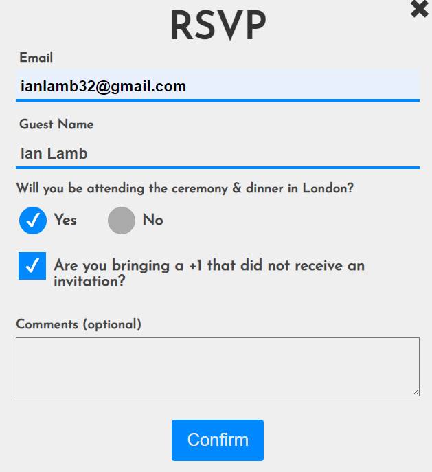 Screenshot of RSVP form